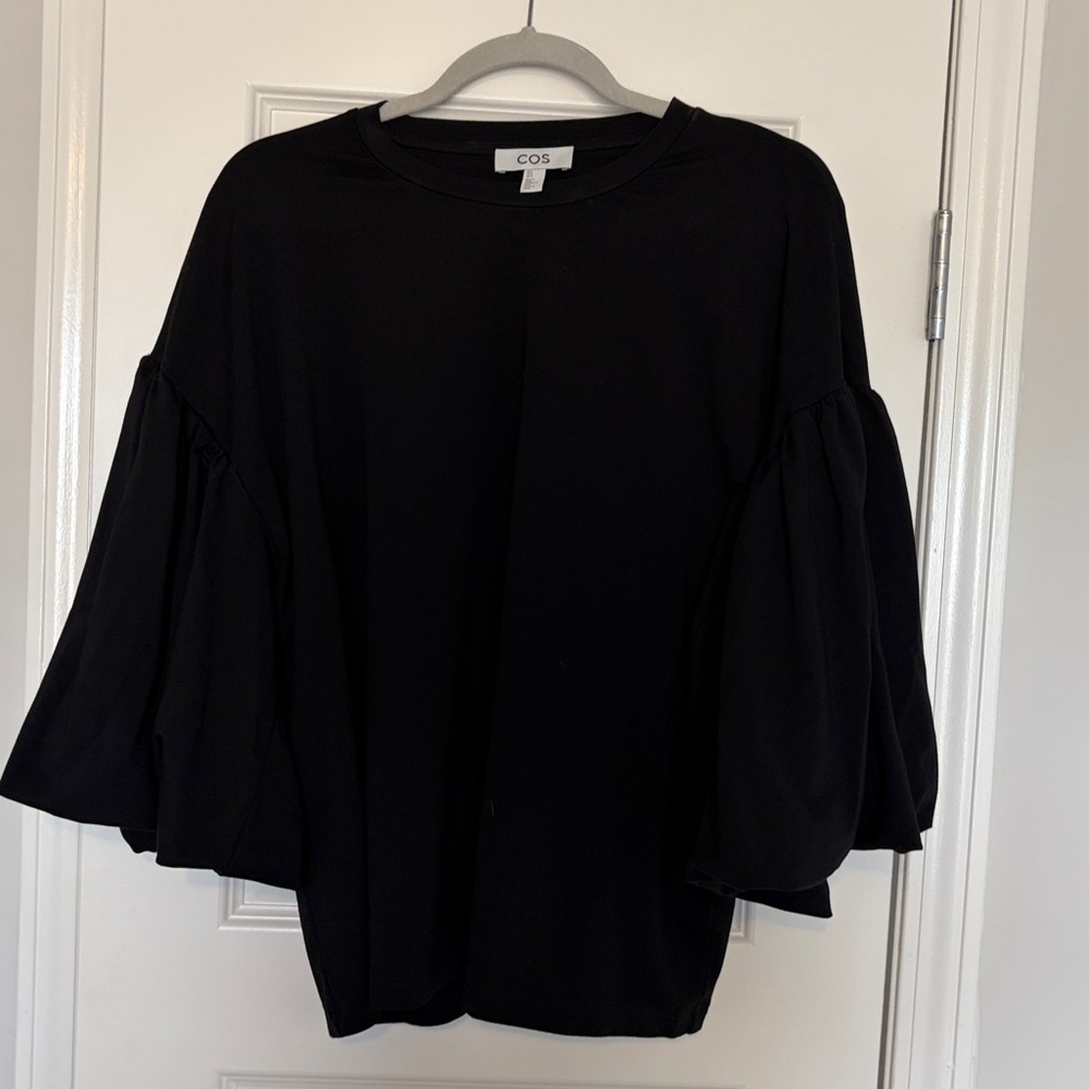 COS Black Boxy Oversized Blouse with Puffy Sleeves